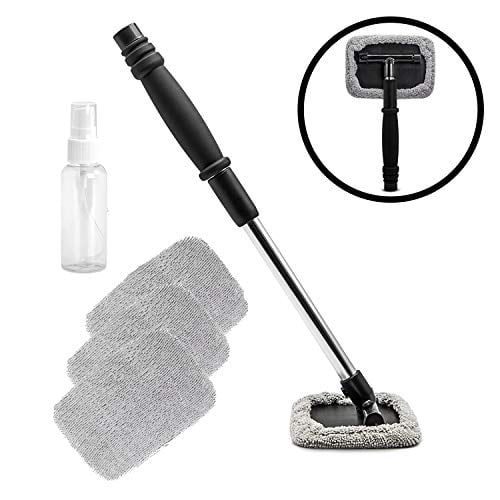 Petutu Car Window Cleaner Windshield Cleaning Wand Tool with Detachable Handle 6 Reusable Microfiber Pads 2PCS Bottles and 2PS Towels for Auto Interior Windshield Wiper Auto Window Cleaner Kit Set 